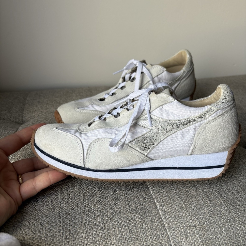 Diadora Heritage 975 Women's Fashion Sneakers Silver/White/Cream Sz7 Eur 38 - Picture 2 of 11